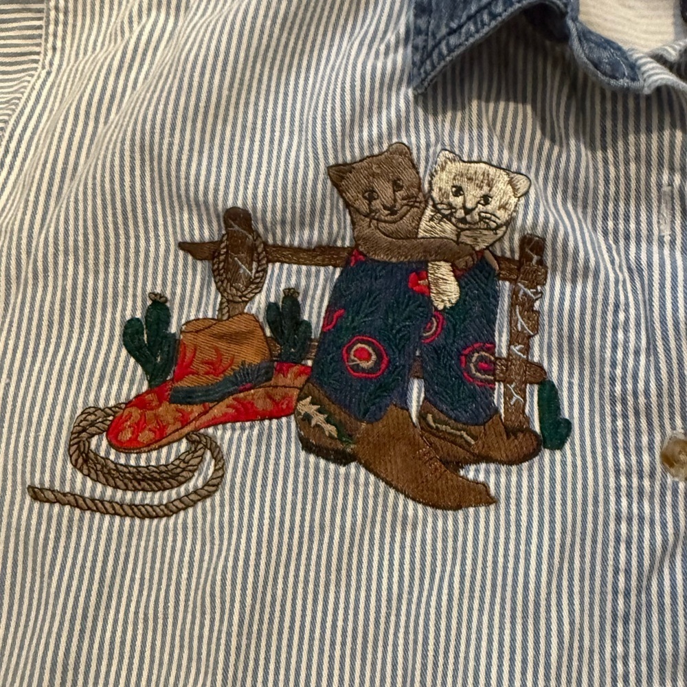 Vintage button up western cowboy cats embroidered shirt size large - Picture 3 of 7